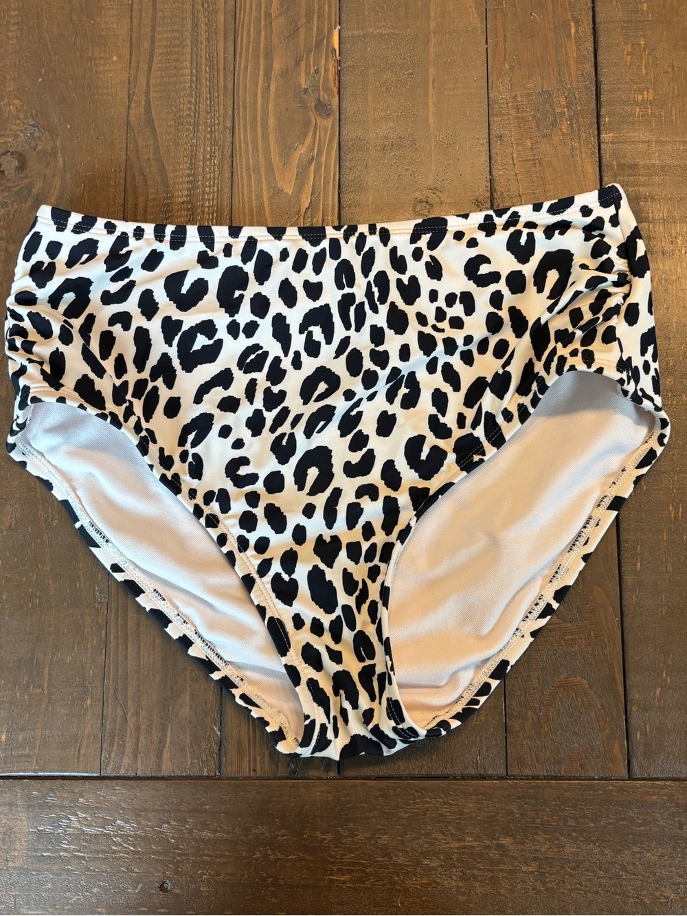 Kona Sol Black & White Leopard Print High-Waist Bikini Bottoms